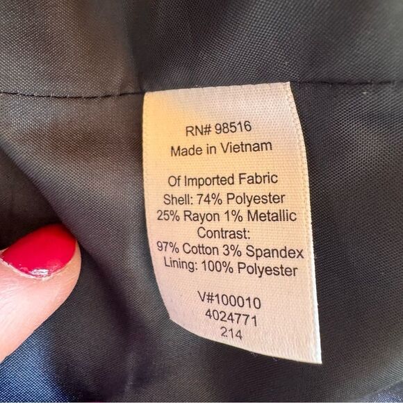 Adrianna Papell Navy Blue Tweed Blazer Size 14 Lady Jacket Open Preppy Old Money - Picture 8 of 9